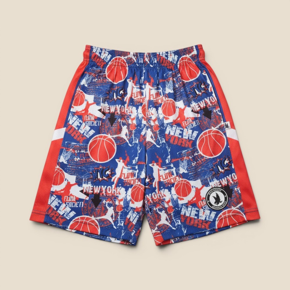 Flow Society Kids New York Basketball Shorts Blue Red Mesh Youth Medium